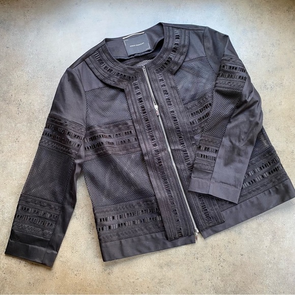ROBERT Rodriguez Black Mesh and Lace Zip Up Bomber Jacket - Picture 1 of 11